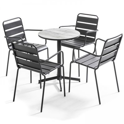 Tivoli - Table bistrot ronde en acier effet et céramique bois gris - 105316 - 3663095030740