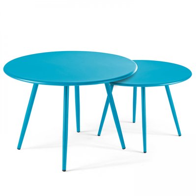 Palavas - Table basse de jardin ronde en métal bleu - 104118 - 3663095019417