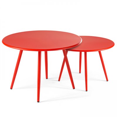 Palavas - Table basse de jardin ronde en métal rouge - 104119 - 3663095019424