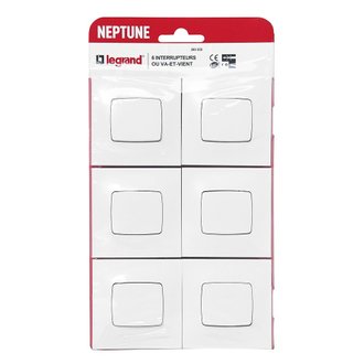 Pack de 6 interrupteurs Legrand Neptune - va-et-vient - blanc