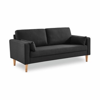 Canapé en tissu gris chiné foncé - Bjorn - Canapé 3 places fixe droit pieds bois. style scandinave