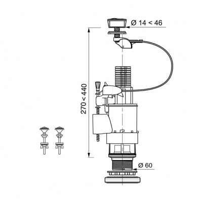 Mécanisme de wc double chasse à cble + robinet flotteur servo-valve latéral - 3375537149896 - 3375537149896