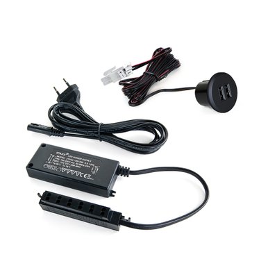 Emuca Connecteur rond, à encastrer au meuble, 2 ports USB, 37 mm, Plastique, Noir, 1 ut. - 5070614 - 8432393008219