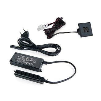 Emuca Connecteur carré, à encastrer au meuble, 2 ports USB, 37 mm, Plastique, Noir