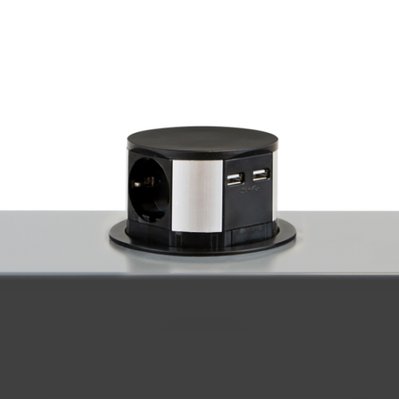 Emuca Tour de 3 prises avec 2 ports USB, à encastrer, escamotable, avec push, prise type Schuko, Acier et plastique, noir - 5048214 - 8432393012285