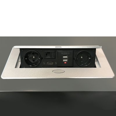 Emuca Multi-connecteur de table, 2 USB + 1 HDMI + 2 prises EU, 265x120mm, Acier et aluminium, Couleur aluminium - 5029525 - 8432393130019