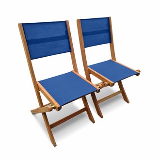 Chaises de jardin en bois et textilène - Almeria Bleu nuit - 2 chaises pliantes en bois d'Eucalyptus  huilé et textilène
