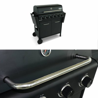 Barbecue BONACIEUX noir et inox au gaz 6 brûleurs avec rangement 2 tablettes rabattables 2 roues PVC - 3760326991181 - 3760326991181