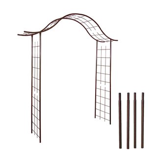 Kit arche de jardin arabesque en fer vieilli tubes ronds + 4 supports poteaux à enfoncer