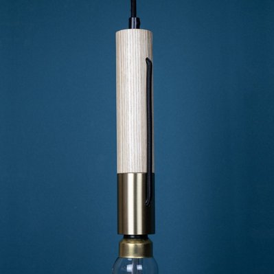 Suspension LED Tempo - E27 - Ø 4,3 x 120 cm - bois & laiton - 3700619424866 - 3700619424866