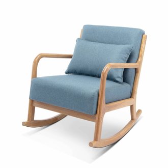 Fauteuil à bascule design en bois et tissu. 1 place. rocking chair scandinave. bleu