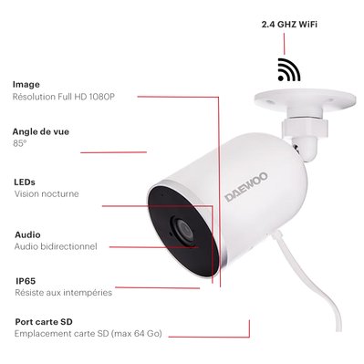 DAEWOO Pack de 2 Caméras extérieures EF501, Full HD 1080P, Système Audio bidirectionnel, Détection de Mouvement, Blanc - EF501P2 - 3760285861419