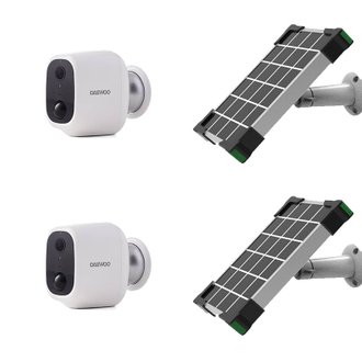 DAEWOO Pack de 2 Caméras autonomes Int/Ext W501 avec panneaux solaires Full HD,  compatibles avec Alexa