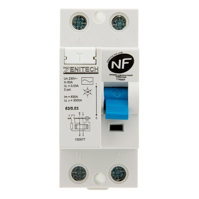 Interrupteur différentiel 63/2 30mA Type AC NF - Zenitech - 150977 - 3545411509775