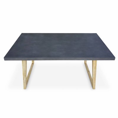 Table de jardin en fibre de ciment 160cm, piètement bois en U - BORNEO - 3760287186459 - 3760287186459