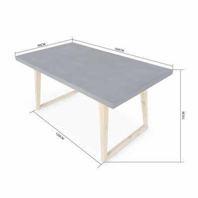 Table de jardin en fibre de ciment 160cm, piètement bois en U - BORNEO - 3760287186459 - 3760287186459