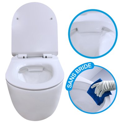 Pack Complet WC Sans Bride Bati Autoportant + Cuvette blanche sans bride + Plaque Chromée DESIGN - 2644 - 9508248616546