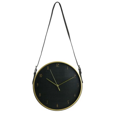 Horloge murale avec sangle Art Deco - Diam. 30 cm - Noir - 701363 - 3665549029744