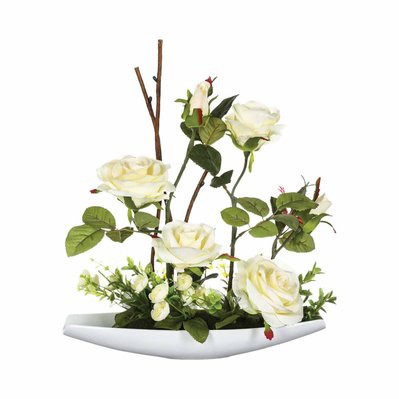 Composition de fleurs artificielles Roses - H. 36,5 cm - Coupelle céramique - 506122 - 3662874079956