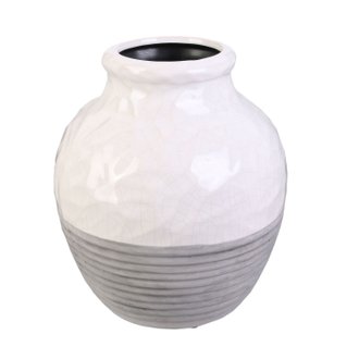 Vase en céramique design Ayda - H. 25 cm - Blanc et gris