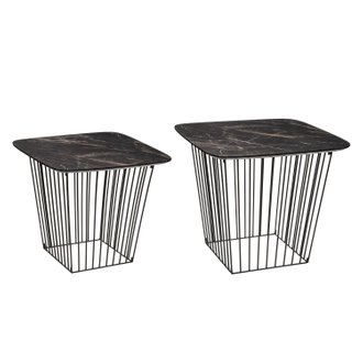2 Tables d'appoint design effet marbre Olyt - Noir