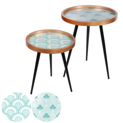 2 Tables d'appoint design Art Déco - Bleu et blanc - 751843 - 5414886547026