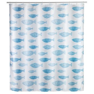 Rideau de douche design marin Aqua - Polyester - 180 x 200 cm - Blanc