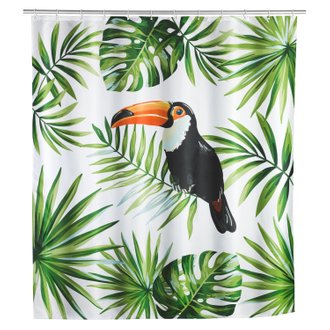 Rideau de douche tropical Toucan - Polyester - 180 x 200 cm - Blanc