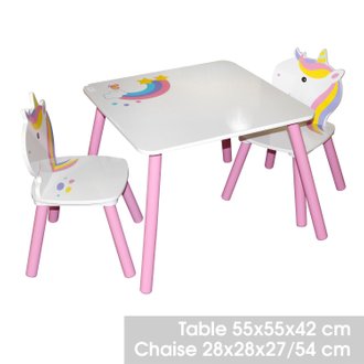 Bureau avec chaise enfant design Licorne - Blanc et rose