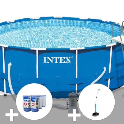Kit piscine tubulaire Intex Metal Frame ronde 4,57 x 1,22 m + 6 cartouches de filtration + Douche solaire - 17493 - 7061253522209
