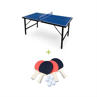 Mini table de ping pong 150x75cm - table pliable INDOOR bleue. avec 4 raquettes et 6 balles. valise de jeu pour utilisation