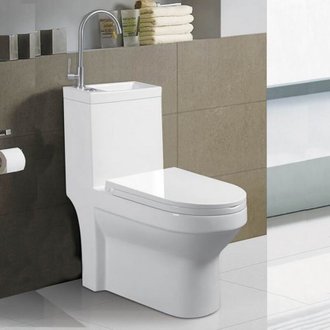 WC à Poser Monobloc avec Lave main intégré - Céramique Blanc - 39x68 cm - Creativ