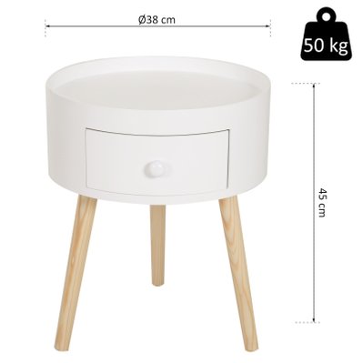 Chevet table de nuit ronde 1 tiroir design scandinave bicolore - 833-363 - 3662970023068