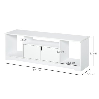 Meuble TV design 3 niches + placard double porte - panneaux particules blanc - 833-951 - 3662970077405