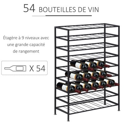 Rack pour bouteilles range-bouteilles capacité 54 bouteilles métal noir - 801-093 - 3662970045886