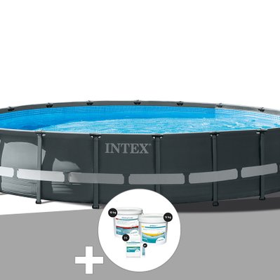 Kit piscine tubulaire Intex Ultra XTR Frame ronde 6,10 x 1,22 m + Kit de traitement au chlore - 19662 - 7061289852516
