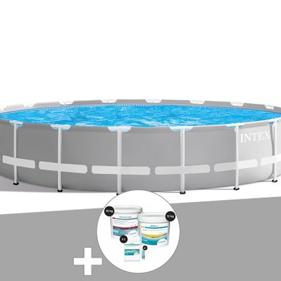 Kit piscine tubulaire Intex Prism Frame ronde 6,10 x 1,32 m + Kit de traitement au chlore - 23685 - 7061285525025