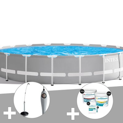 Kit piscine tubulaire Intex Prism Frame ronde 6,10 x 1,32 m + Douche solaire + Kit de traitement au chlore - 23684 - 7061283072385