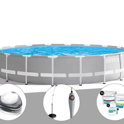 Kit piscine tubulaire Intex Prism Frame ronde 6,10 x 1,32 m + Spot + Douche solaire + Kit de traitement au chlore - 23691 - 7061282589778