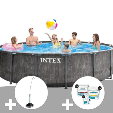 Kit piscine tubulaire Intex Baltik ronde 4,57 x 1,22 m + Douche solaire + Kit de traitement au chlore - 23616 - 7061285944109