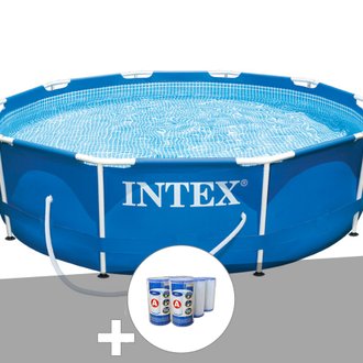 Kit piscine tubulaire Intex Metal Frame ronde 3,05 x 0,76 m + 6 cartouches de filtration