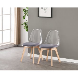 Céline - Lot de 4 chaises transparentes gris foncé