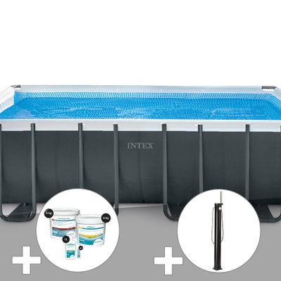 Kit piscine tubulaire Intex Ultra XTR Frame rectangulaire 5,49 x 2,74 x 1,32 m + Kit de traitement au chlore + Douche solaire - 17107 - 7061252814985