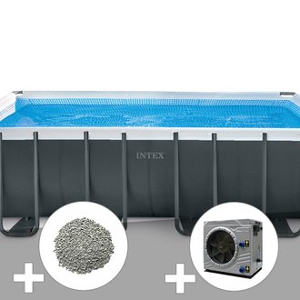 Kit piscine tubulaire Intex Ultra XTR Frame rectangulaire 5,49 x 2,74 x 1,32 m + 10 kg de zéolite + Pompe à chaleur