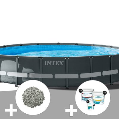 Kit piscine tubulaire Intex Ultra XTR Frame ronde 7,32 x 1,32 m + 30 kg de zéolite + Kit de traitement au chlore - 19643 - 7061289293821