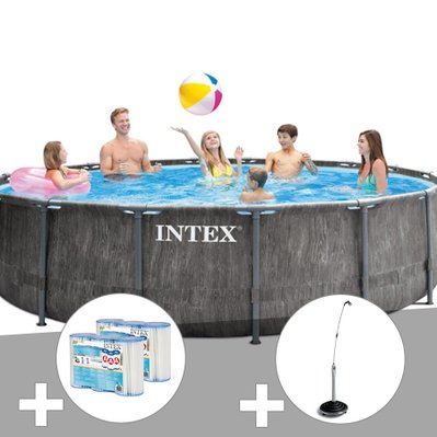 Kit piscine tubulaire Intex Baltik ronde 4,57 x 1,22 m + 6 cartouches de filtration + Douche solaire - 23606 - 7061288357135