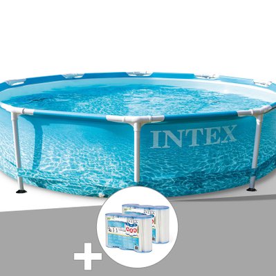 Kit piscine tubulaire Intex Metal Frame Ocean ronde 3,05 x 0,76 m + 6 cartouches de filtration - 29591 - 3665872012864