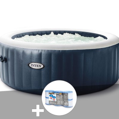 Kit spa gonflable Intex PureSpa Blue Navy rond Bulles 4 places + 6 filtres - 25101 - 7061282324058