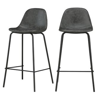 Chaise de bar mi-hauteur Henrik grise/noire 65 cm (lot de 2)