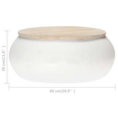 vidaXL Table basse Blanc 68x68x30 cm Bois de manguier solide - 323535 - 8720286066881